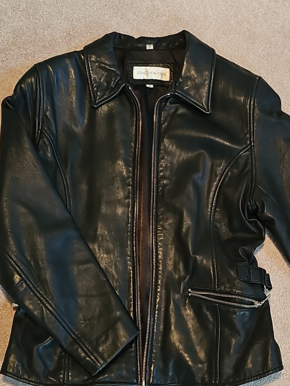 Women's Black Leather Zip-Front Jacket